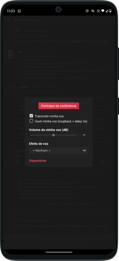 Controles de chamada de voz — versão original