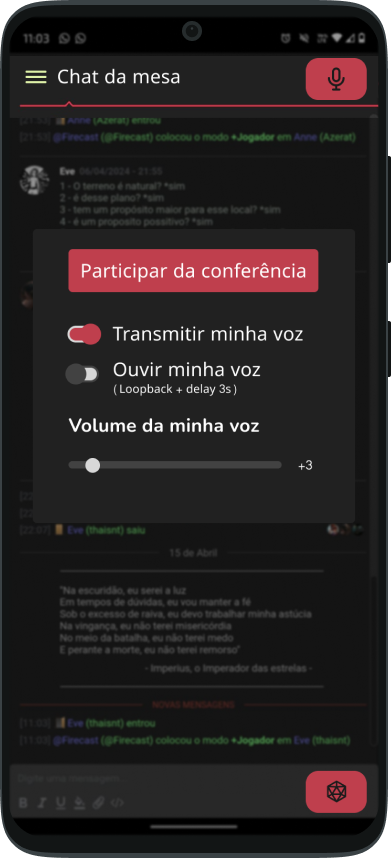 Controles de chamada de voz — versão redesenhada