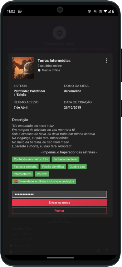 Tela de login da mesa — versão original