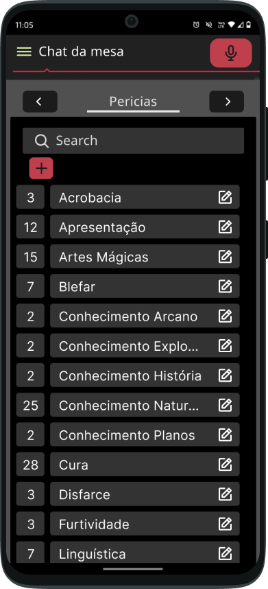 Aba Perícias da ficha — versão redesenhada