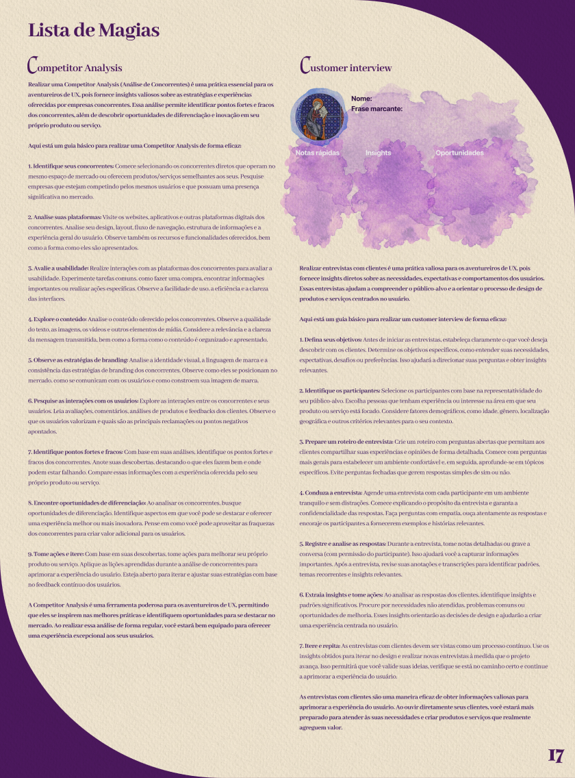 Lista de Magias — Competitor Analysis e Customer Interview